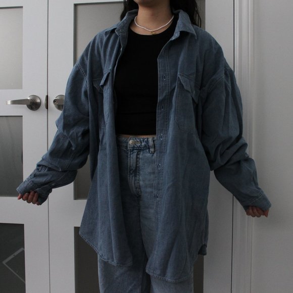 Oversized Blue Men's Button Down - Picture 1 of 6